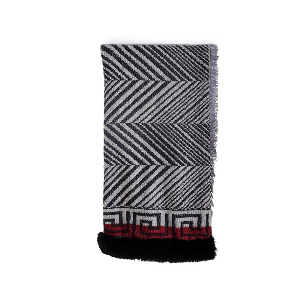 62631.BLACK-GREY Γυναικεία Jacquard Κάπα με Χρωματιστή Οικολογική Γούνα 19V69 Italia | κωδ. 62631 - Image 3