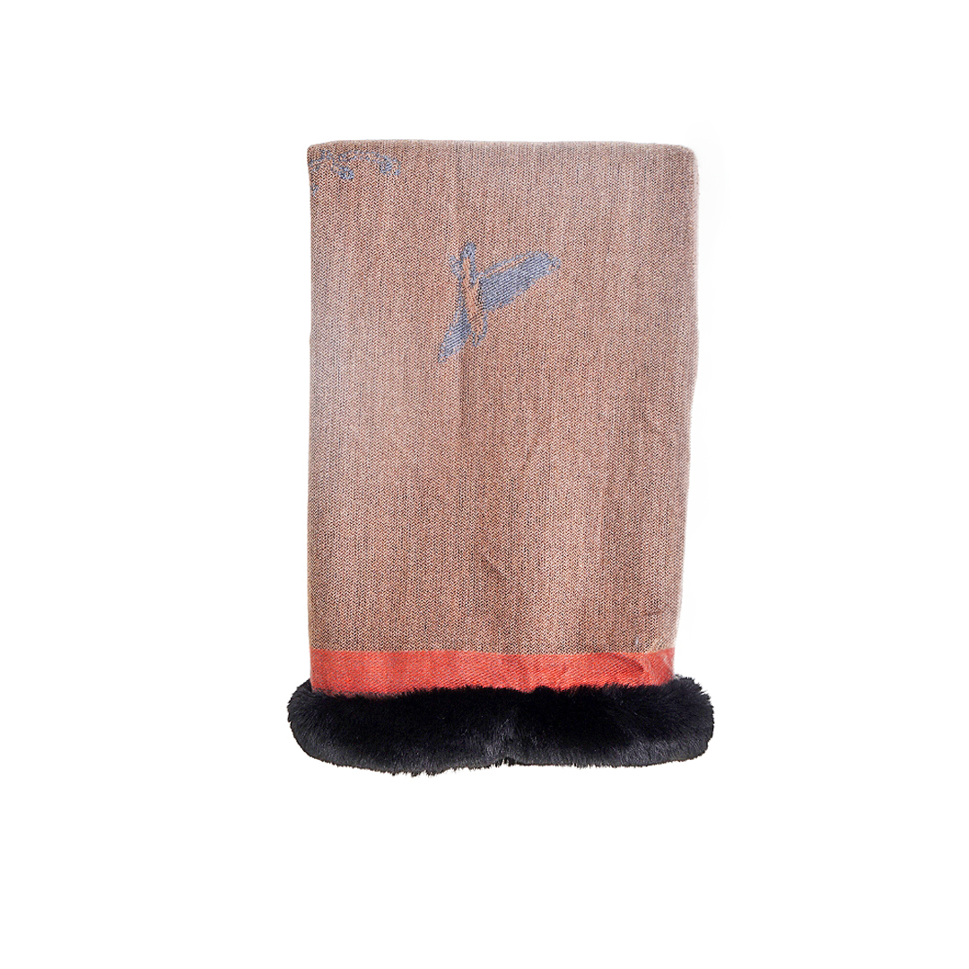 62631.DARK-BEIGE-GREY.1 Γυναικεία Jacquard Κάπα με Χρωματιστή Οικολογική Γούνα 19V69 Italia | κωδ. 62631 - Image 4