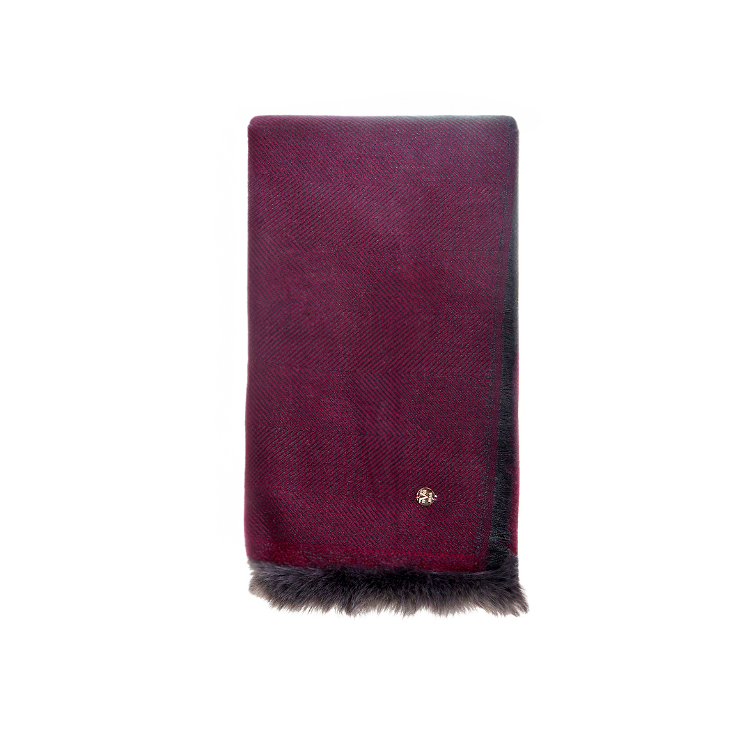 62631.RED-GREY Γυναικεία Jacquard Κάπα με Χρωματιστή Οικολογική Γούνα 19V69 Italia | κωδ. 62631 - Image 2